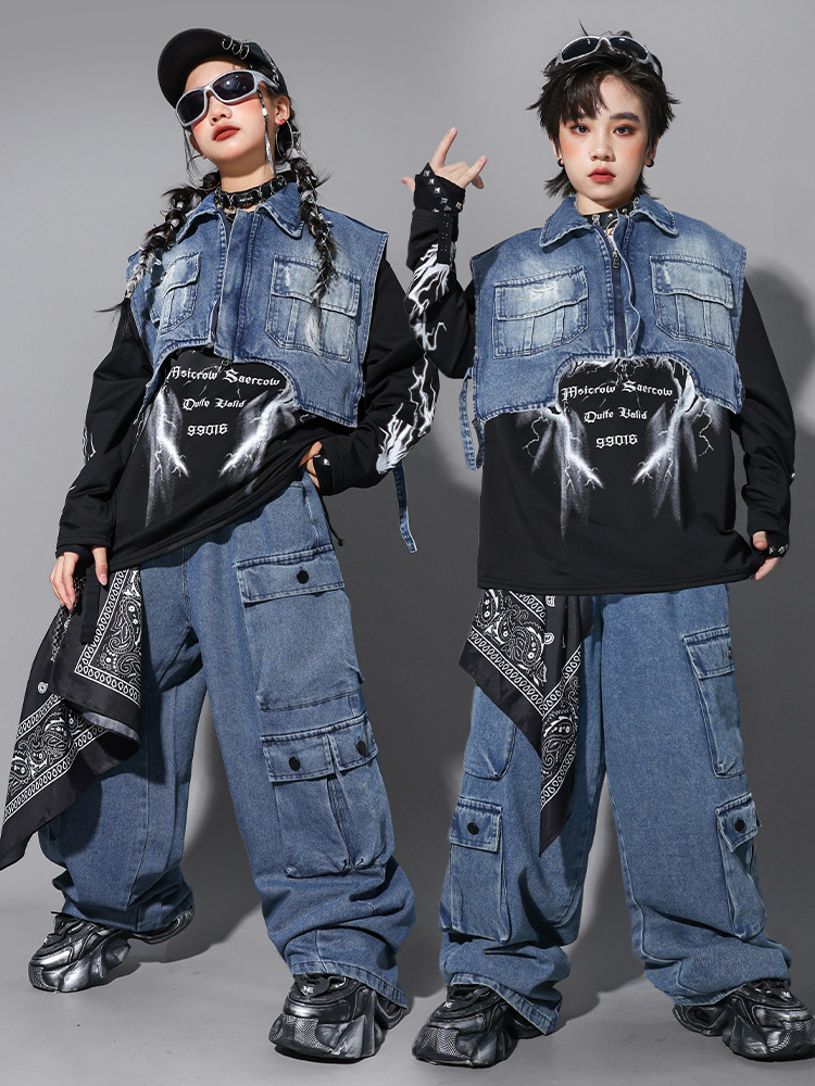 Street Fashion Jeans Women - Kid Hip Hop Clothing Denim Blue