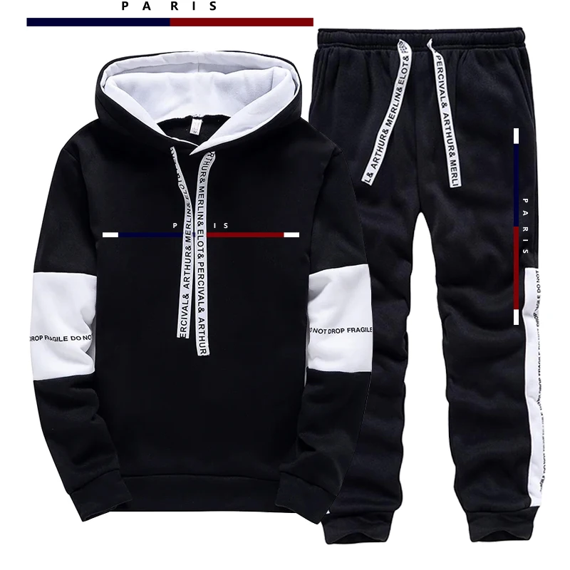 Street Fashion In Paris - Paris Fashion Printed Men's Set/Hoodie/Pants Fall
