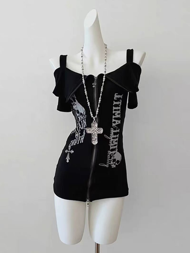 Gothic Black Y2K Subculture Sk - Street Fashion Zip Up Hoodie recension och pris