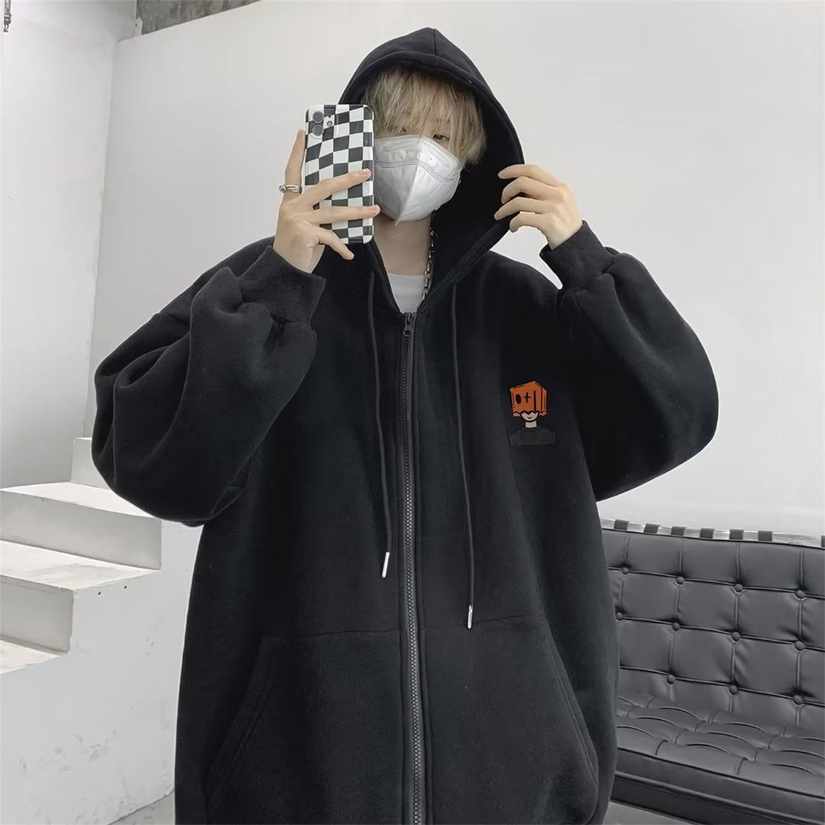 High Street Hoodie Men Solid C - Street Fashion Zip Up Hoodie recension och pris