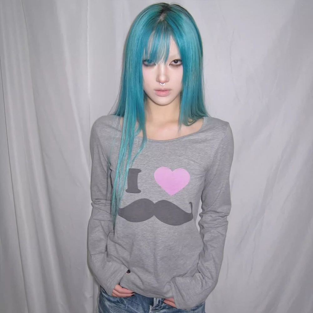 Japanese Y2K Beard Print T-Shi - Street Fashion Mood recension och pris