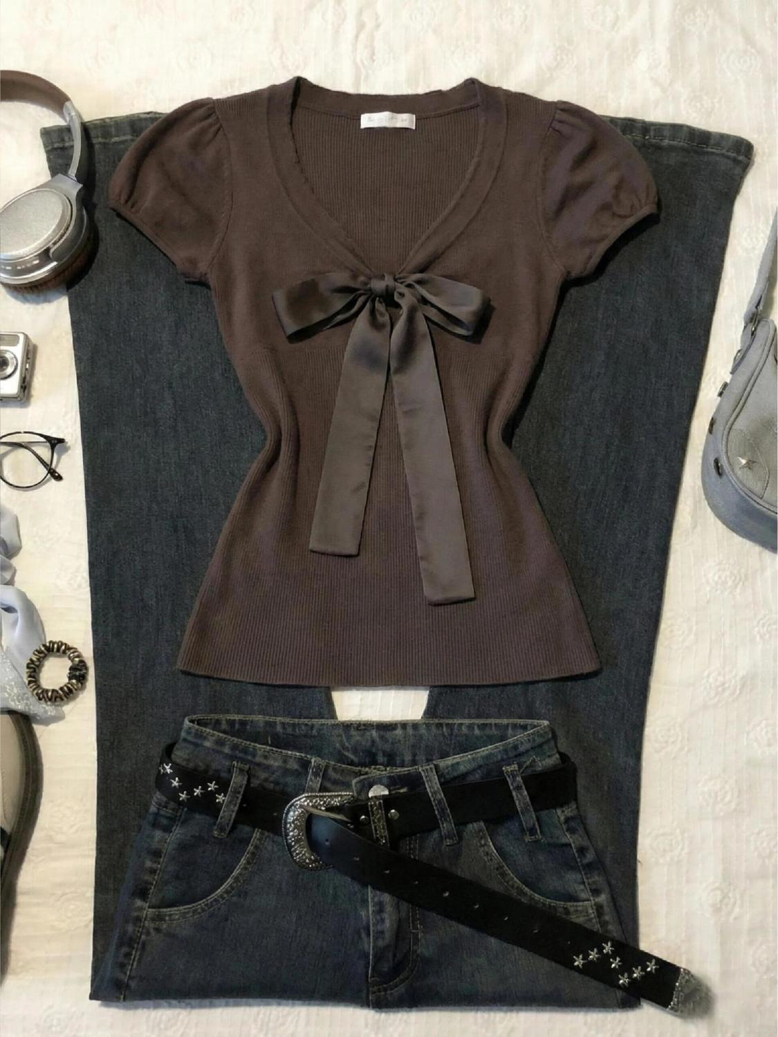 Vintage T-shirt Bow Y2k Slim S - Street Fashion Goth recension och pris