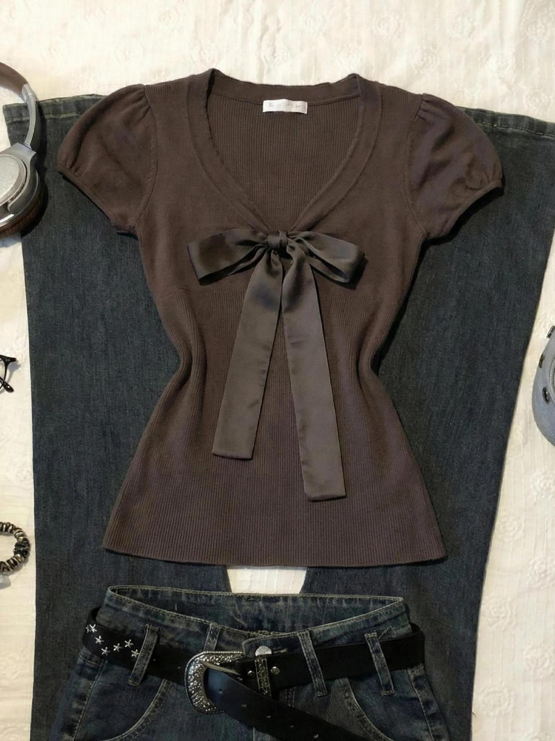 Vintage T-shirt Bow Y2k Slim S - Street Fashion Goth recension och pris