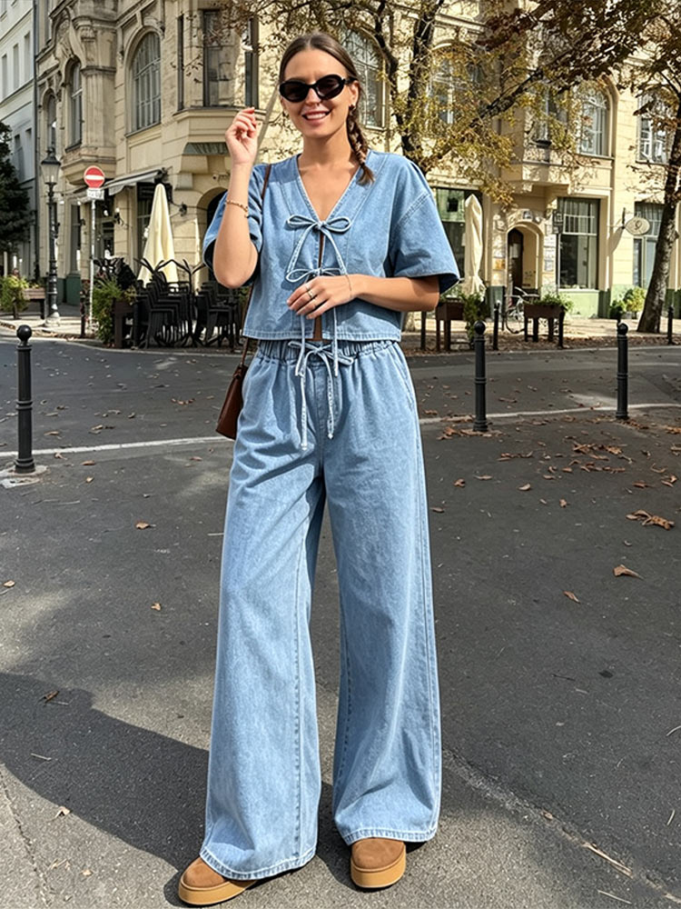 Casual Short Sleeve V Neck Lac - Street Fashion Jeans Women recension och pris