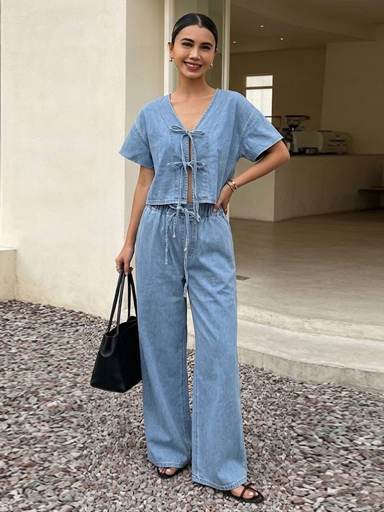 Casual Short Sleeve V Neck Lac - Street Fashion Jeans Women recension och pris