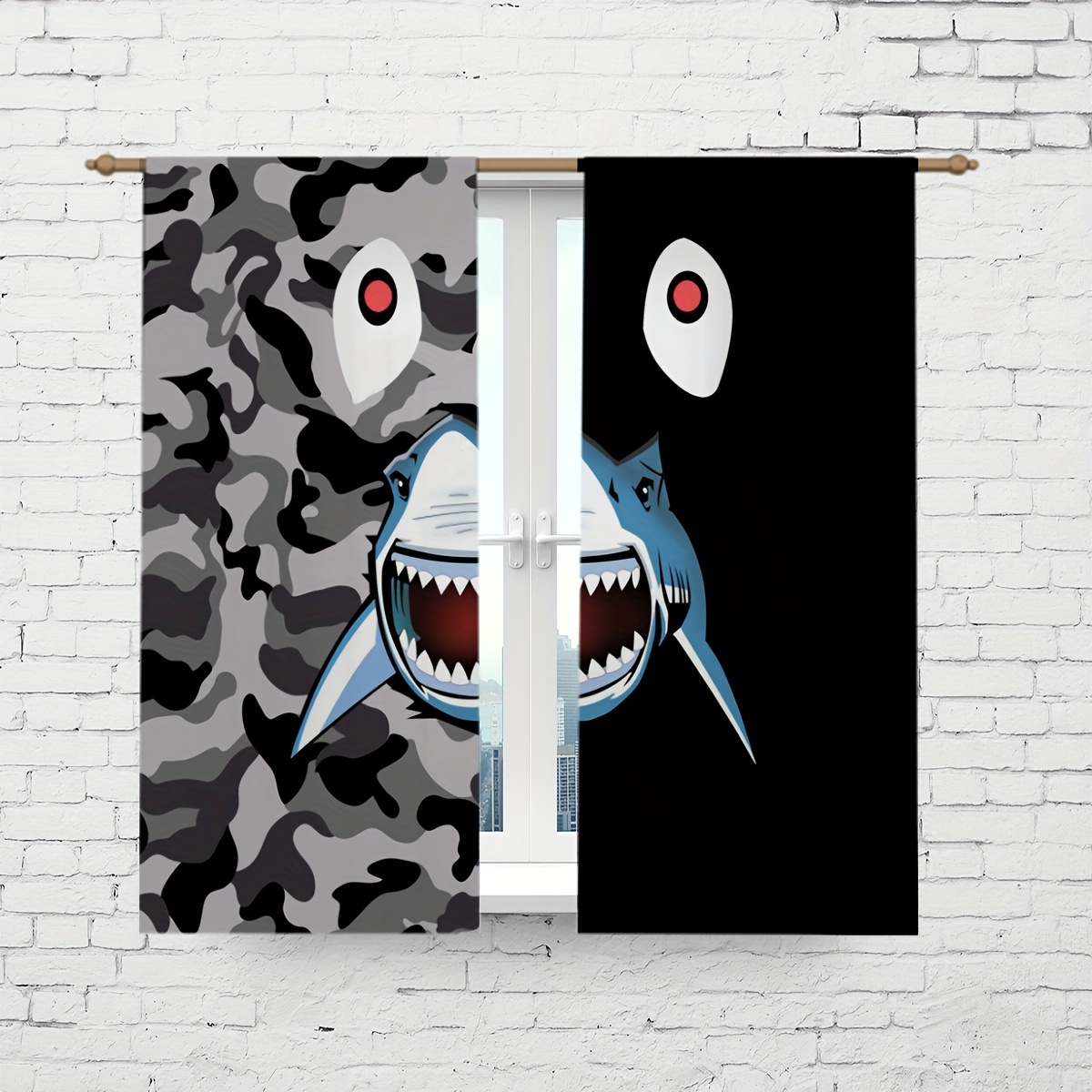 Camo and Shark Pattern Curtain - Camo Pattern Set recension och pris